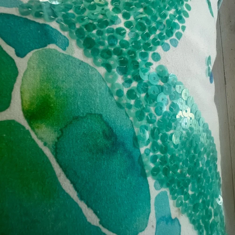 Pottery Barn Teal and Green Sea Turtle Print Pillow